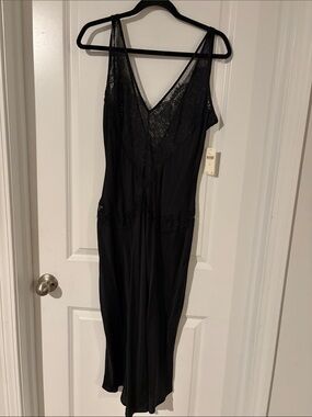 Anthropologie Black Lace-Trim Slip Dress
